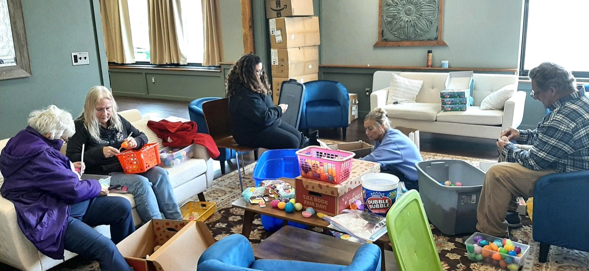 Filling eggs for Easter baskets
